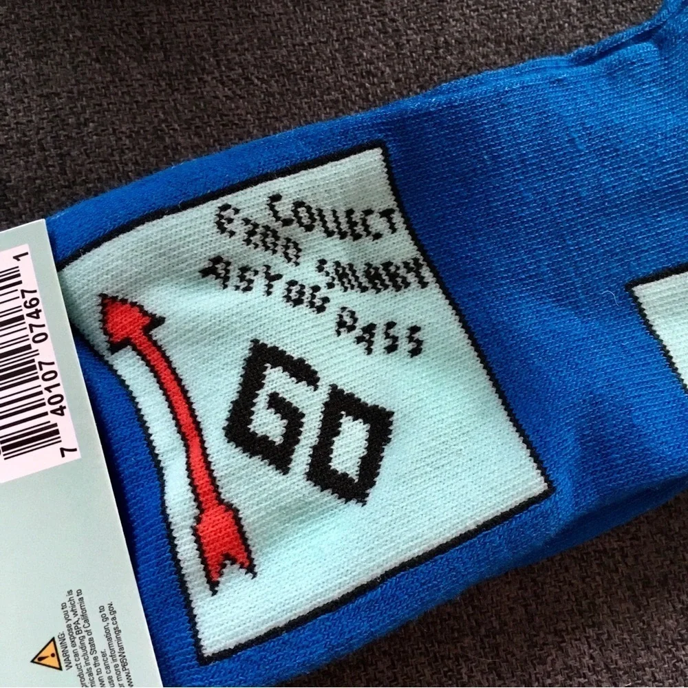 Novelty “Monopoly” Money Game Crew Socks, Blue, Green, Unisex